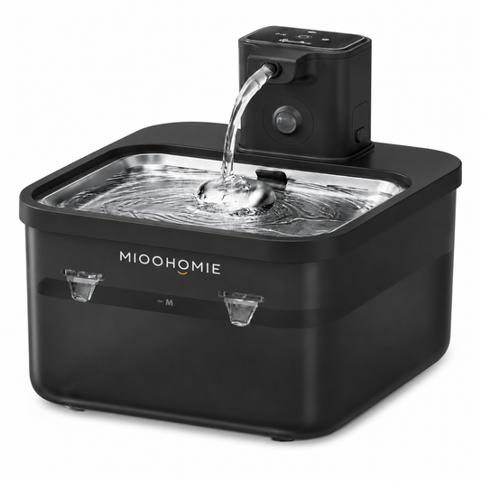 MiooHomie MW-B08 3L Smart Cat Water Fountain with 4000mAh Rechargeable Battery, Stainless Steel Drinking Tray, Quiet Automatic Pet Water Dispenser for Cats & Small Dogs