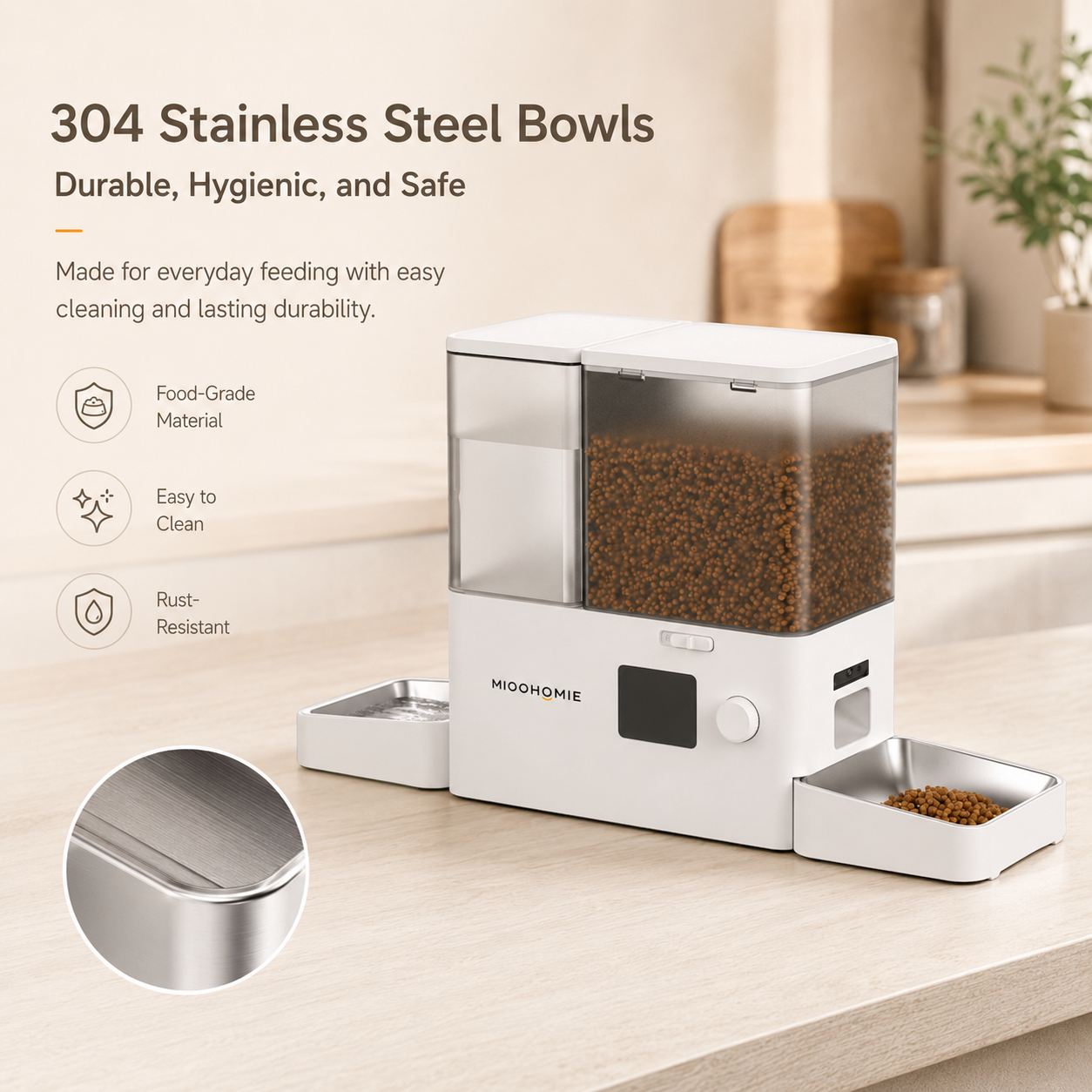 MiooHomie M01 All-in-One Smart Pet Feeder with Water Dispenser, WiFi App Control, Video Monitoring, 3.5L Food Tank and 5L Water Tank