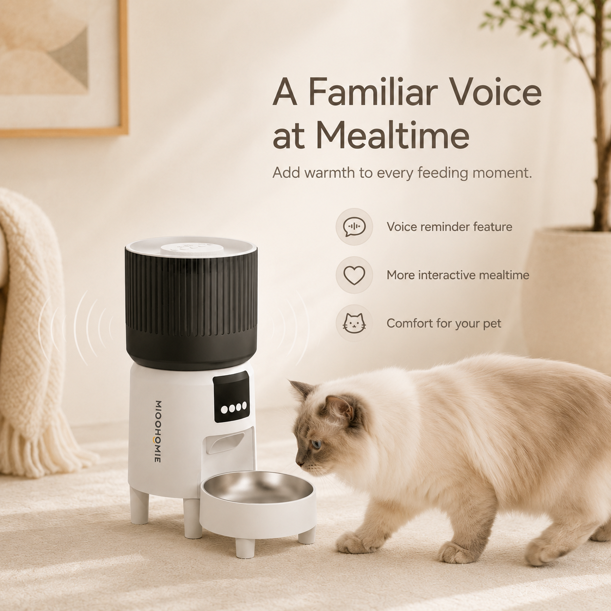 MiooHomie MF-S02 Programmable 4L Cat and Small Dog Feeder with 1–12 Meal Scheduling, 1–15 Portion Control and Removable Bowl