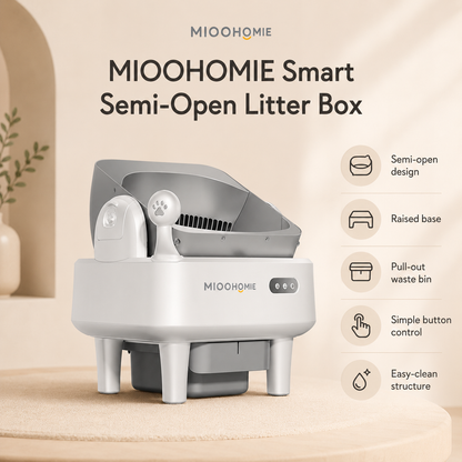 MiooHomie ML-C02 LITTY Fresh Spray Deodorizing Self-Cleaning Cat Litter Box, Semi-Open APP Smart Automatic Cat Toilet with Pull-Out Waste Bin for Multi-Cat Homes