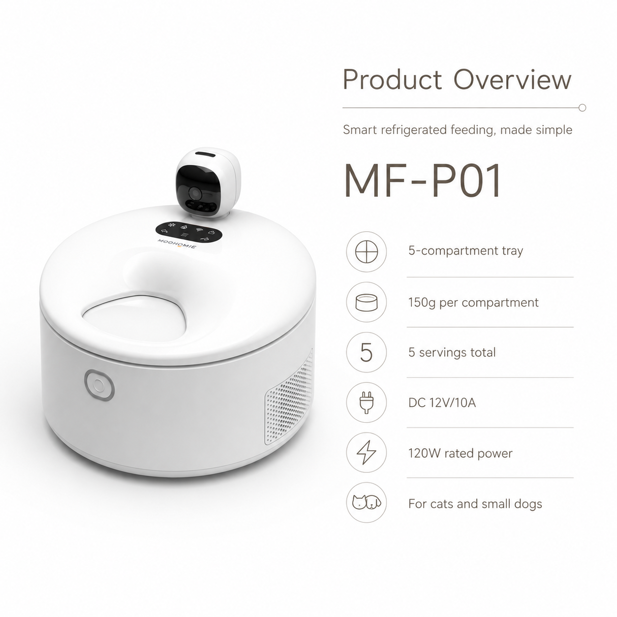 MiooHomie MF-P01 Smart Refrigerated Wet Food Pet Feeder with Camera, 5-Meal Automatic Feeder for Cats & Small Breeds
