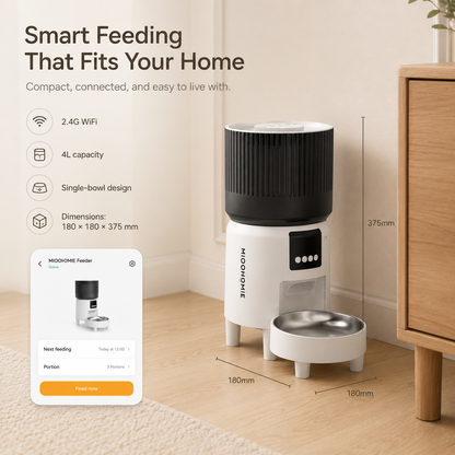 MiooHomie MF-S03 Smart APP 4L WiFi Pet Feeder with Remote Feeding, Meal Scheduling and Voice Reminder for Cats & Small Dogs