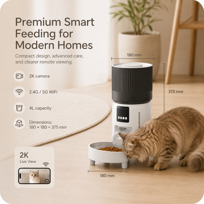 MiooHomie C-03 4L Automatic Cat Feeder with 1080P Camera, 2.4GHz/5GHz Wi-Fi & App Remote Feeding