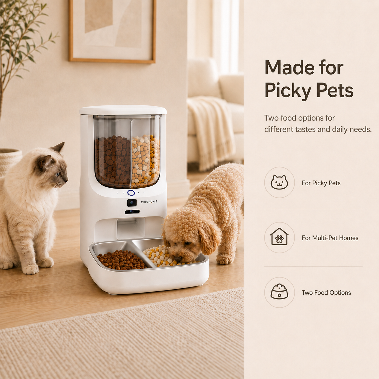 MiooHomie M03 BOWLY Mix Pro Dual-Food WiFi Smart Pet Feeder with Dual HD Cameras and UV Sterilization for Cats and Small Breed Dogs