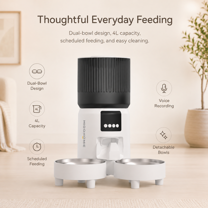 MiooHomie D03 4L Dual-Bowl Smart Pet Feeder with Voice Recording & Detachable Bowls