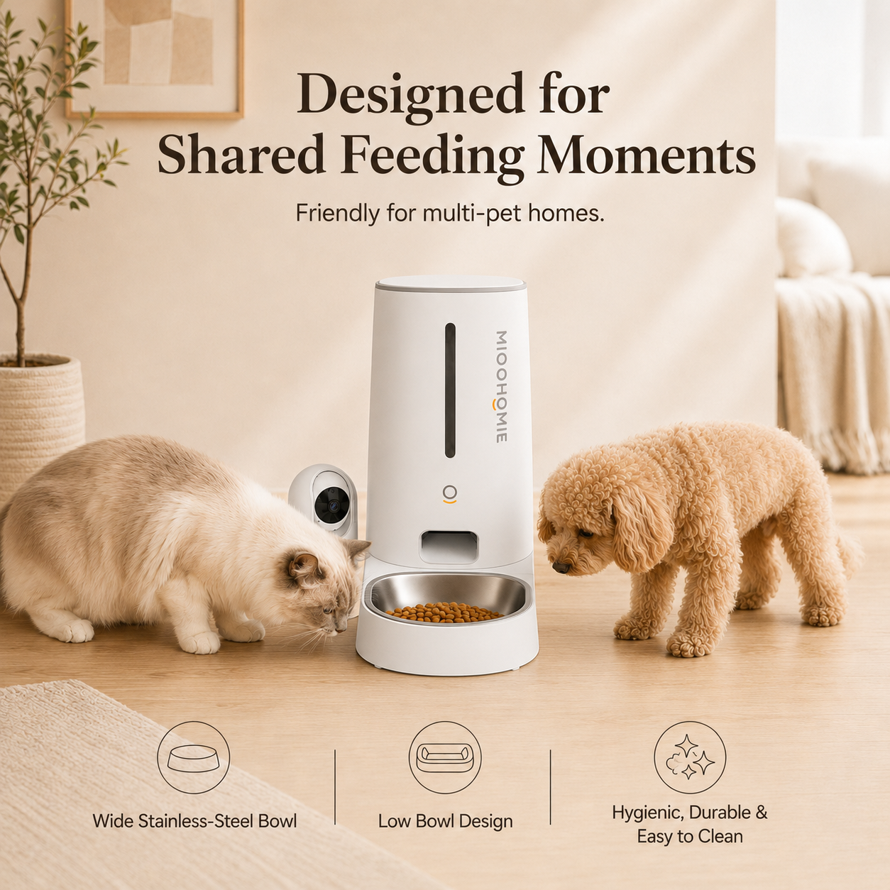 MiooHomie C-01 Smart Automatic Pet Feeder with 2MP Camera, 4L WiFi App Control & Low Food Alerts