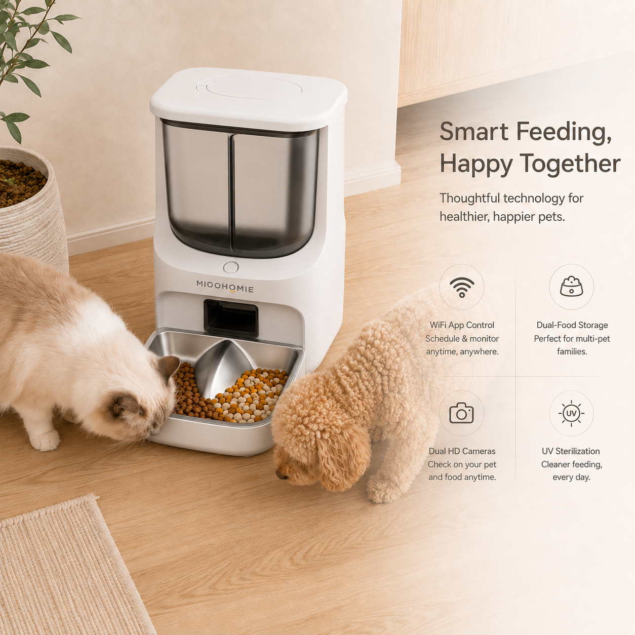 MiooHomie S01 BOWLY 5L Dual-Food WiFi Smart Pet Feeder for Dry Food & Freeze-Dried Treats