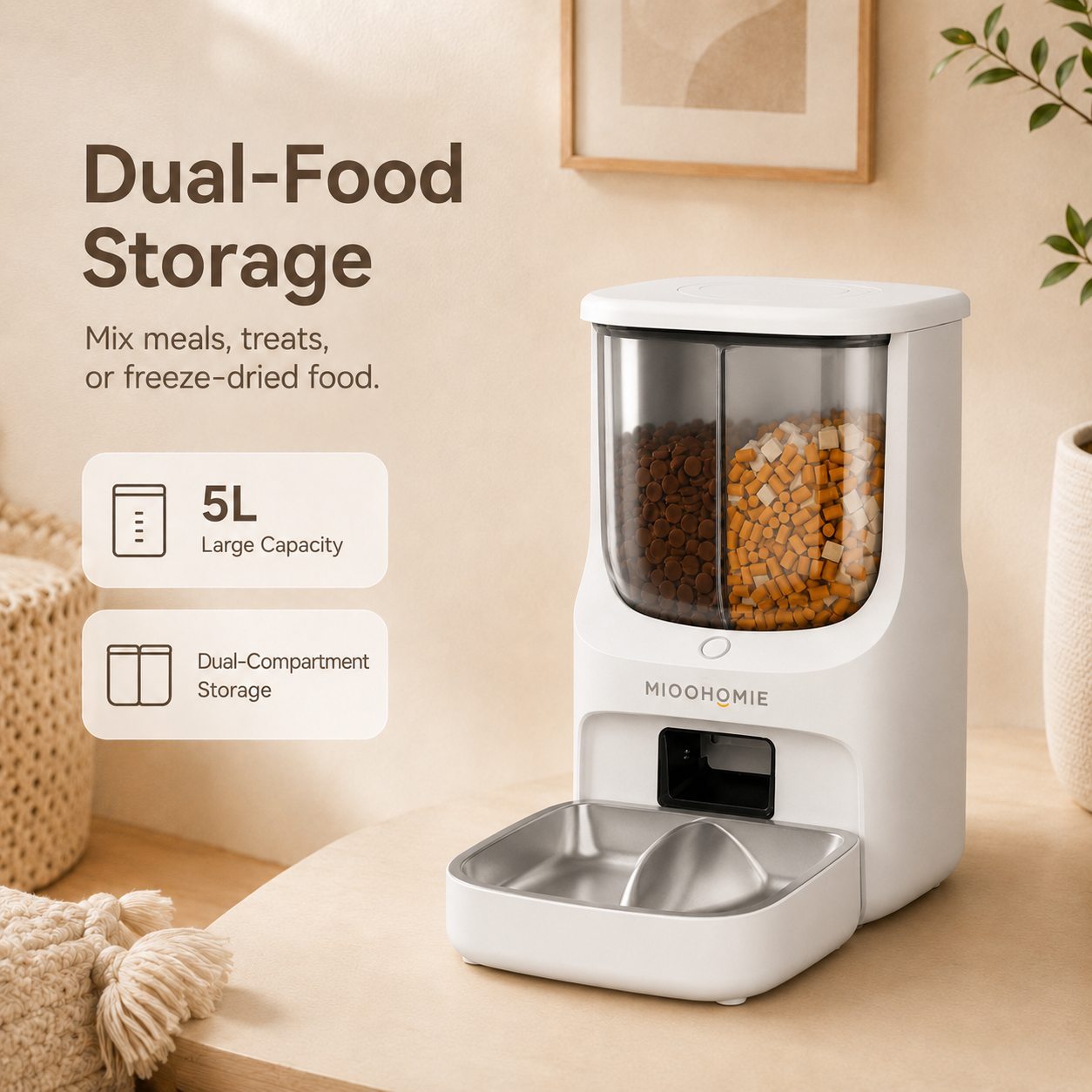 MiooHomie S01 BOWLY 5L Dual-Food WiFi Smart Pet Feeder for Dry Food & Freeze-Dried Treats