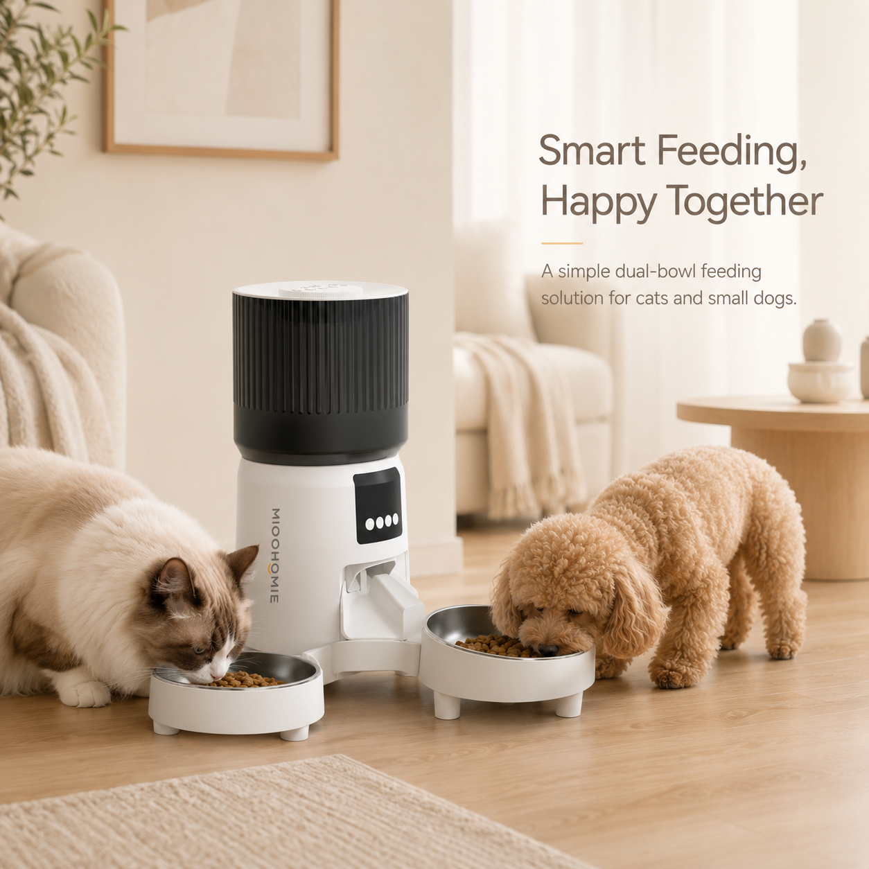 MiooHomie D03 4L Dual-Bowl Smart Pet Feeder with Voice Recording & Detachable Bowls