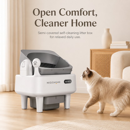 MiooHomie ML-S01 LITTY Air Semi-Covered Automatic Self-Cleaning Cat Litter Box with Low-Stress Entry and Safety Sensor Protection for Cats Under 22kg