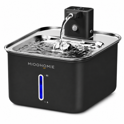 MIOOHOMIE MW-B10 Smart Stainless Steel Cat Water Fountain, 4000mAh Rechargeable Pet Water Dispenser with Quiet Circulating Filter for Cats & Small Dogs