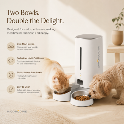 MiooHomie D02 WiFi Smart Pet Feeder with Dual Stainless Steel Bowls, 4L Automatic Cat and Small Dog Feeder