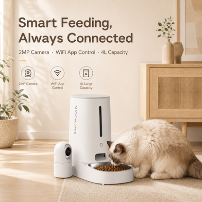 MiooHomie C-01 Smart Automatic Pet Feeder with 2MP Camera, 4L WiFi App Control & Low Food Alerts
