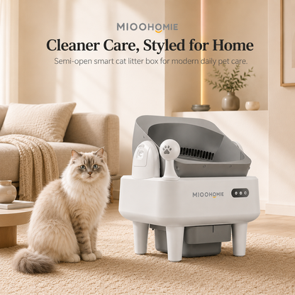 MiooHomie ML-C02 LITTY Fresh Spray Deodorizing Self-Cleaning Cat Litter Box, Semi-Open APP Smart Automatic Cat Toilet with Pull-Out Waste Bin for Multi-Cat Homes