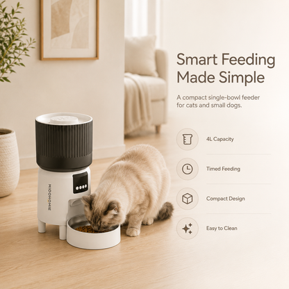 MiooHomie MF-S02 Programmable 4L Cat and Small Dog Feeder with 1–12 Meal Scheduling, 1–15 Portion Control and Removable Bowl