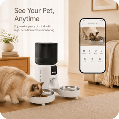 MiooHomie C-05 4L Dual-Bowl Automatic Cat Feeder with 2K Camera, Wi-Fi App Control for Two Pets