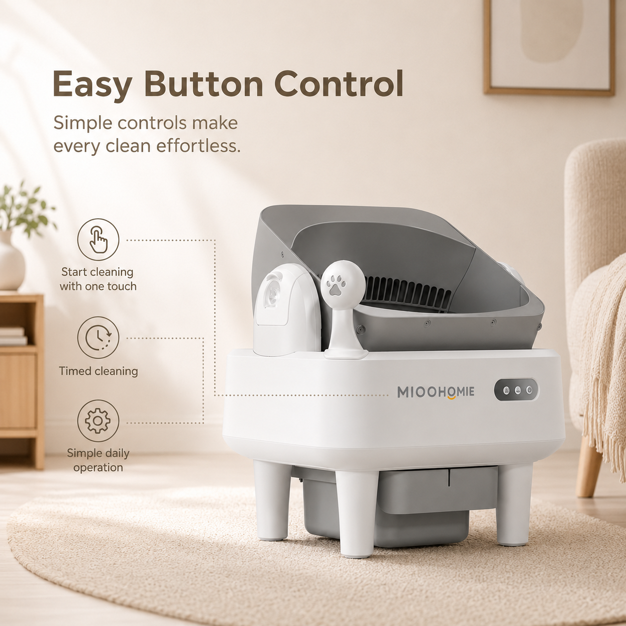 MiooHomie ML-B01 LITTY Lite Smart Self-Cleaning Cat Litter Box, 10L Large Capacity, Odor Control & Safety Sensors