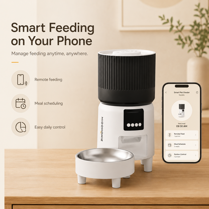 MiooHomie MF-S03 Smart APP 4L WiFi Pet Feeder with Remote Feeding, Meal Scheduling and Voice Reminder for Cats & Small Dogs