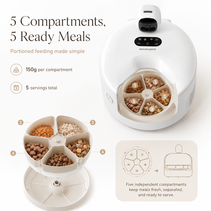 MiooHomie MF-P01 Smart Refrigerated Wet Food Pet Feeder with Camera, 5-Meal Automatic Feeder for Cats & Small Breeds