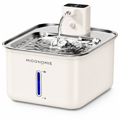 MIOOHOMIE MW-B10 Smart Stainless Steel Cat Water Fountain, 4000mAh Rechargeable Pet Water Dispenser with Quiet Circulating Filter for Cats & Small Dogs