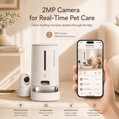 MiooHomie C-01 Smart Automatic Pet Feeder with 2MP Camera, 4L WiFi App Control & Low Food Alerts