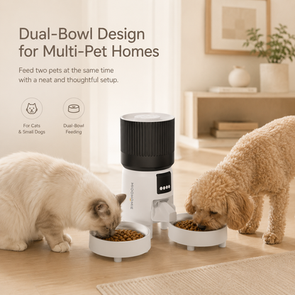 MiooHomie C-05 4L Dual-Bowl Automatic Cat Feeder with 2K Camera, Wi-Fi App Control for Two Pets
