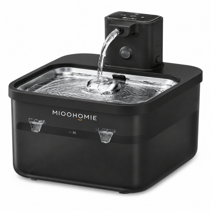 MiooHomie MW-B08 3L Smart Cat Water Fountain with 4000mAh Rechargeable Battery, Stainless Steel Drinking Tray, Quiet Automatic Pet Water Dispenser for Cats & Small Dogs