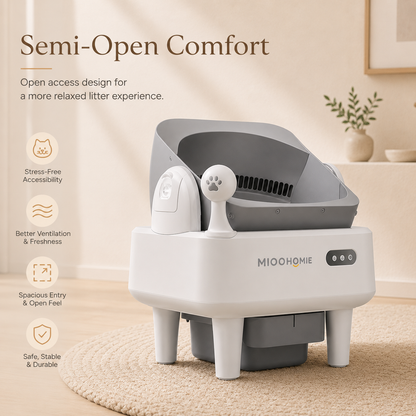 MiooHomie ML-C02 LITTY Fresh Spray Deodorizing Self-Cleaning Cat Litter Box, Semi-Open APP Smart Automatic Cat Toilet with Pull-Out Waste Bin for Multi-Cat Homes