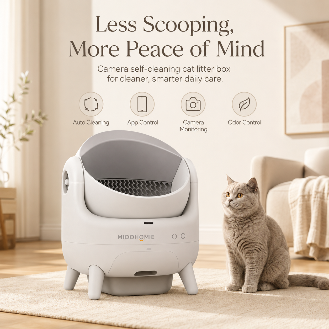 MiooHomie ML-P02 LITTY Cam Pro Camera Self-Cleaning Cat Litter Box with APP Control, Remote Video Monitoring & Odor Control