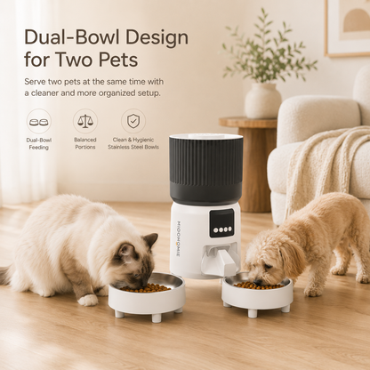 MiooHomie D04 4L Dual-Bowl WiFi Automatic Pet Feeder with App Control, Portion Scheduling and Feeding Records