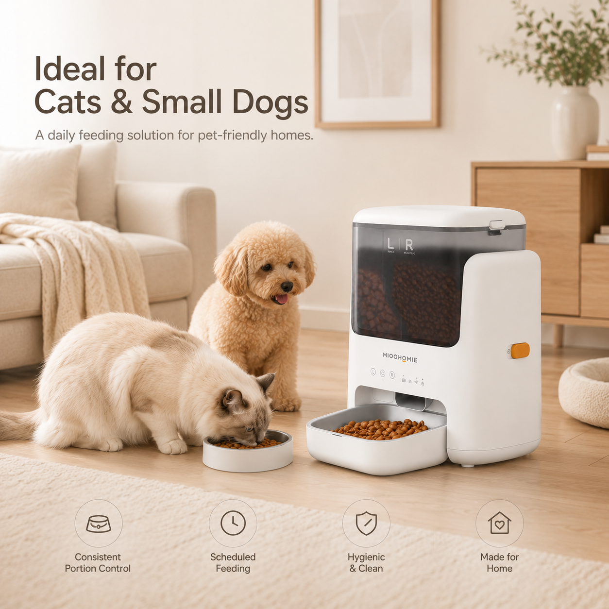 MiooHomie L01 BOWLY Dual-Compartment WiFi Smart Pet Feeder for Cats and Small Breed Dogs