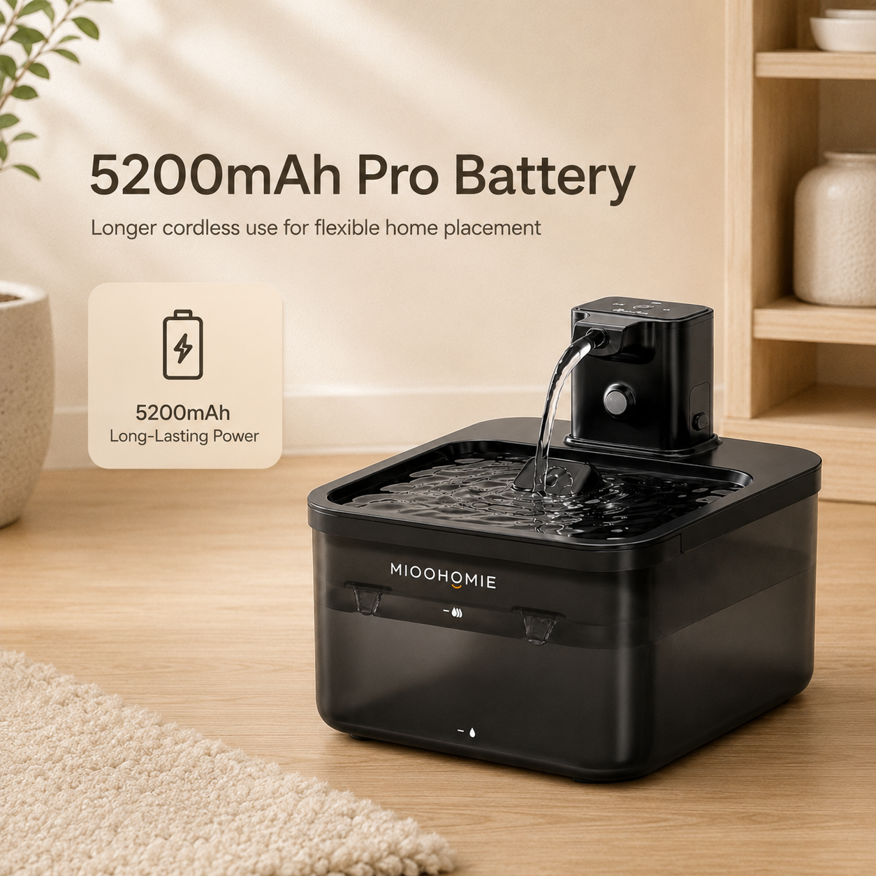 MIOOHOMIE MW-B06 FLOWLY Go Pro 5200mAh Smart Pet Water Fountain with 3L Capacity, Multi-Stage Filtration & Smart Reminders