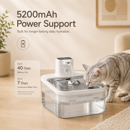 MIOOHOMIE MW-B09 Smart Stainless Steel Cat Water Fountain, 5200mAh Rechargeable Pet Water Dispenser with 3L Capacity, Quiet Circulating Filter for Cats & Small Dogs