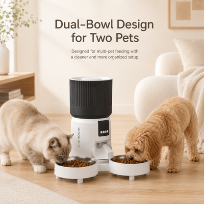 MiooHomie C-04 4L Dual-Bowl Automatic Cat Feeder with 1080P Camera, Wi-Fi App Control for Two Pets