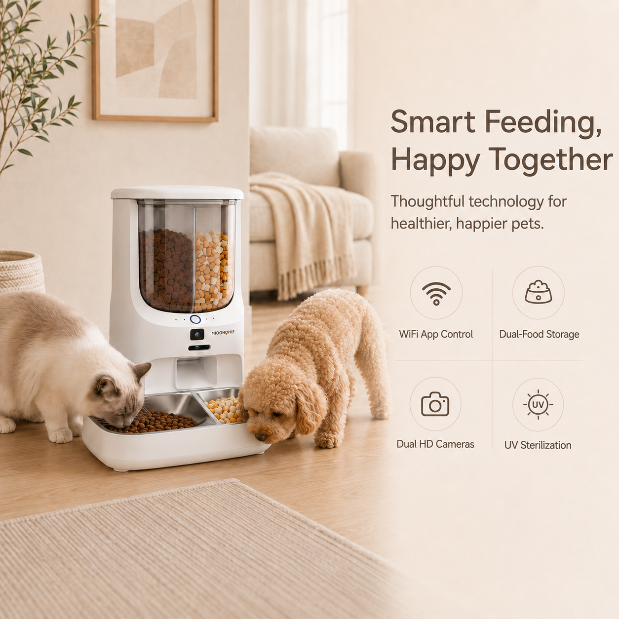 MiooHomie MF-M03 BOWLY Mix Pro 5L WiFi Smart Pet Feeder with Dual HD Cameras, UV Sterilization and Dual Food Storage for Cats & Small Dogs
