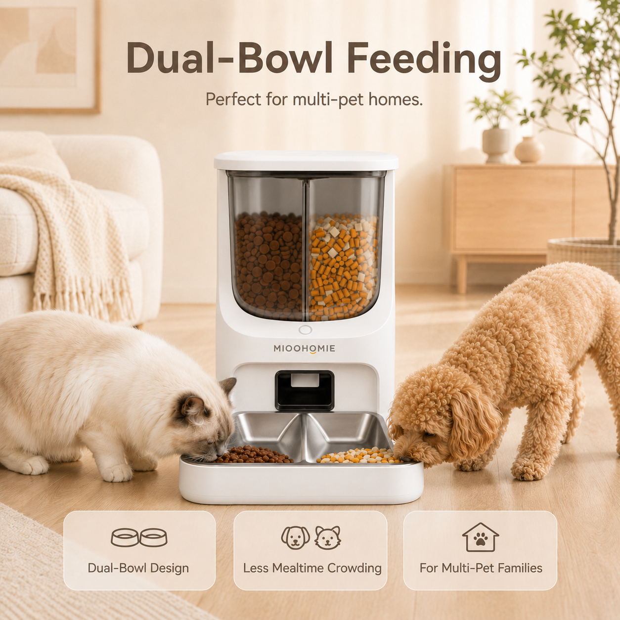 MiooHomie S01 BOWLY 5L Dual-Food WiFi Smart Pet Feeder for Dry Food & Freeze-Dried Treats