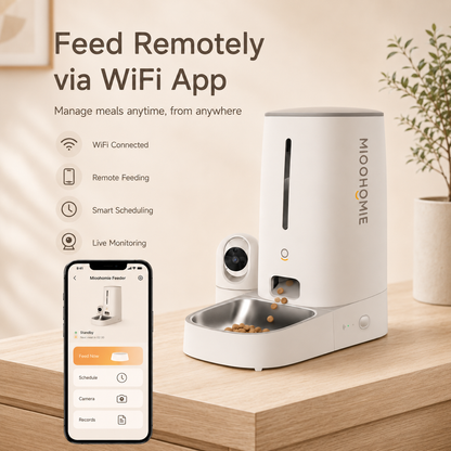 MiooHomie C-01 Smart Automatic Pet Feeder with 2MP Camera, 4L WiFi App Control & Low Food Alerts