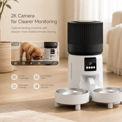 MiooHomie C-05 4L Dual-Bowl Automatic Cat Feeder with 2K Camera, Wi-Fi App Control for Two Pets