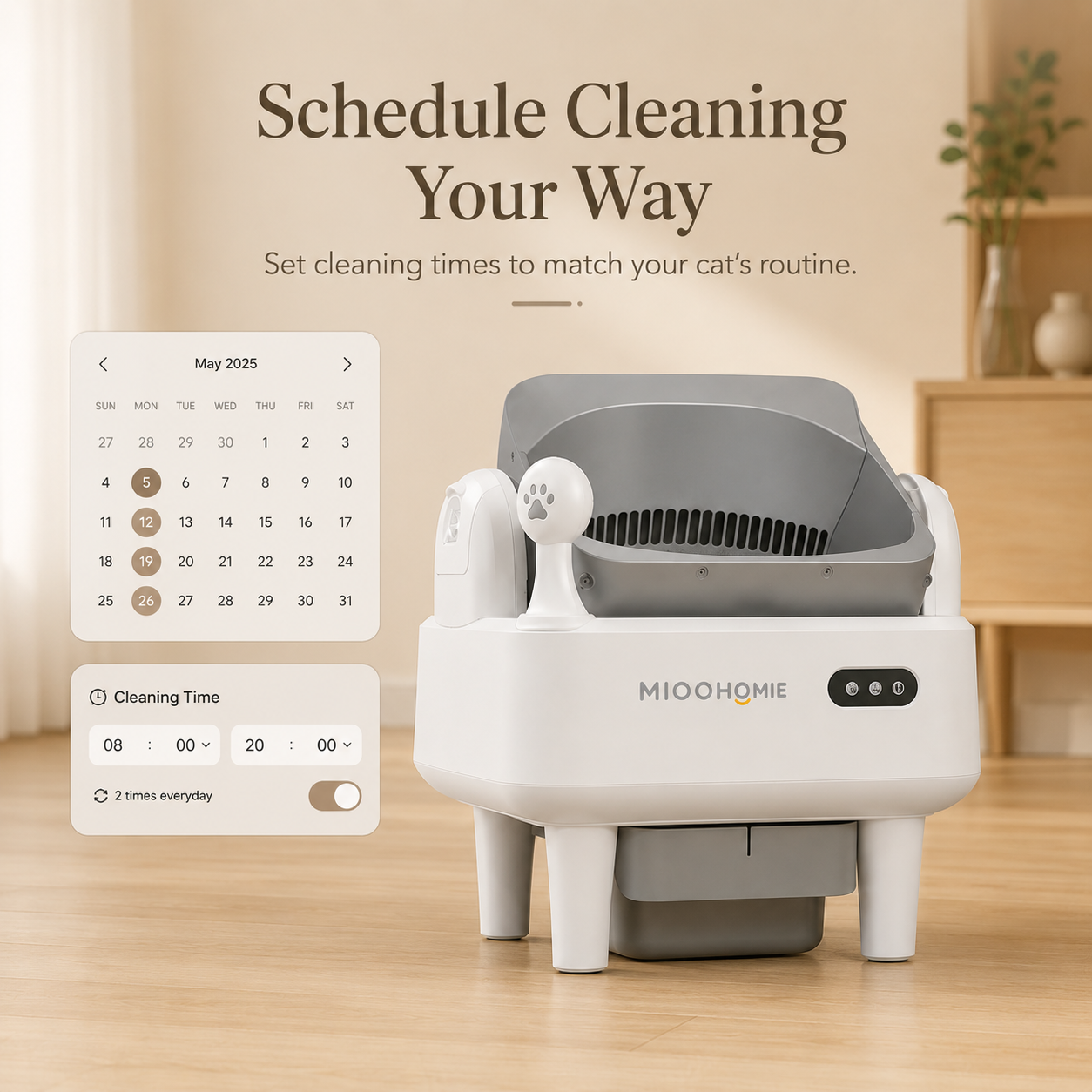 MiooHomie ML-C01 LITTY Smart Automatic Cat Litter Box, WiFi App Self-Cleaning Litter Box with Safety Sensors for Cats up to 22kg