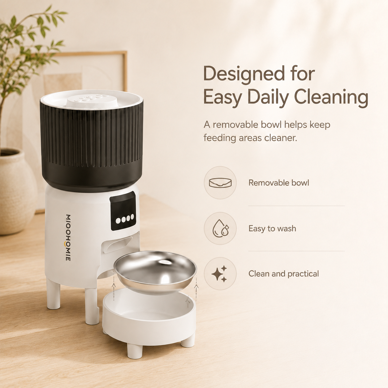 MiooHomie MF-S02 Programmable 4L Cat and Small Dog Feeder with 1–12 Meal Scheduling, 1–15 Portion Control and Removable Bowl