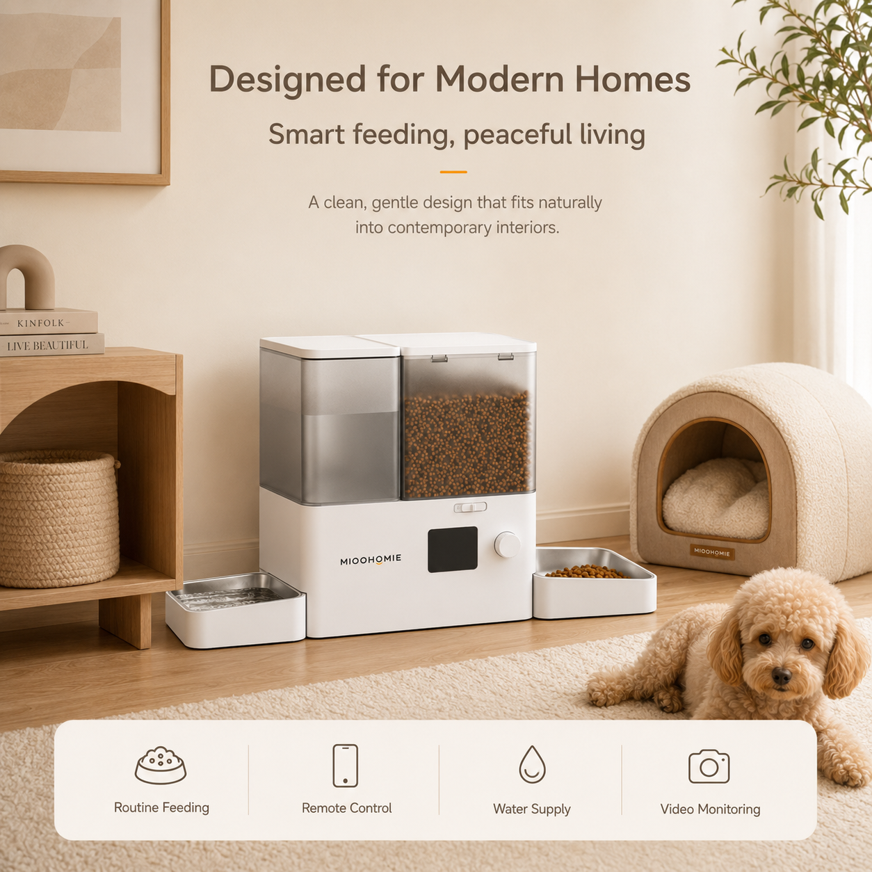 MiooHomie M01 All-in-One Smart Pet Feeder with Water Dispenser, WiFi App Control, Video Monitoring, 3.5L Food Tank and 5L Water Tank