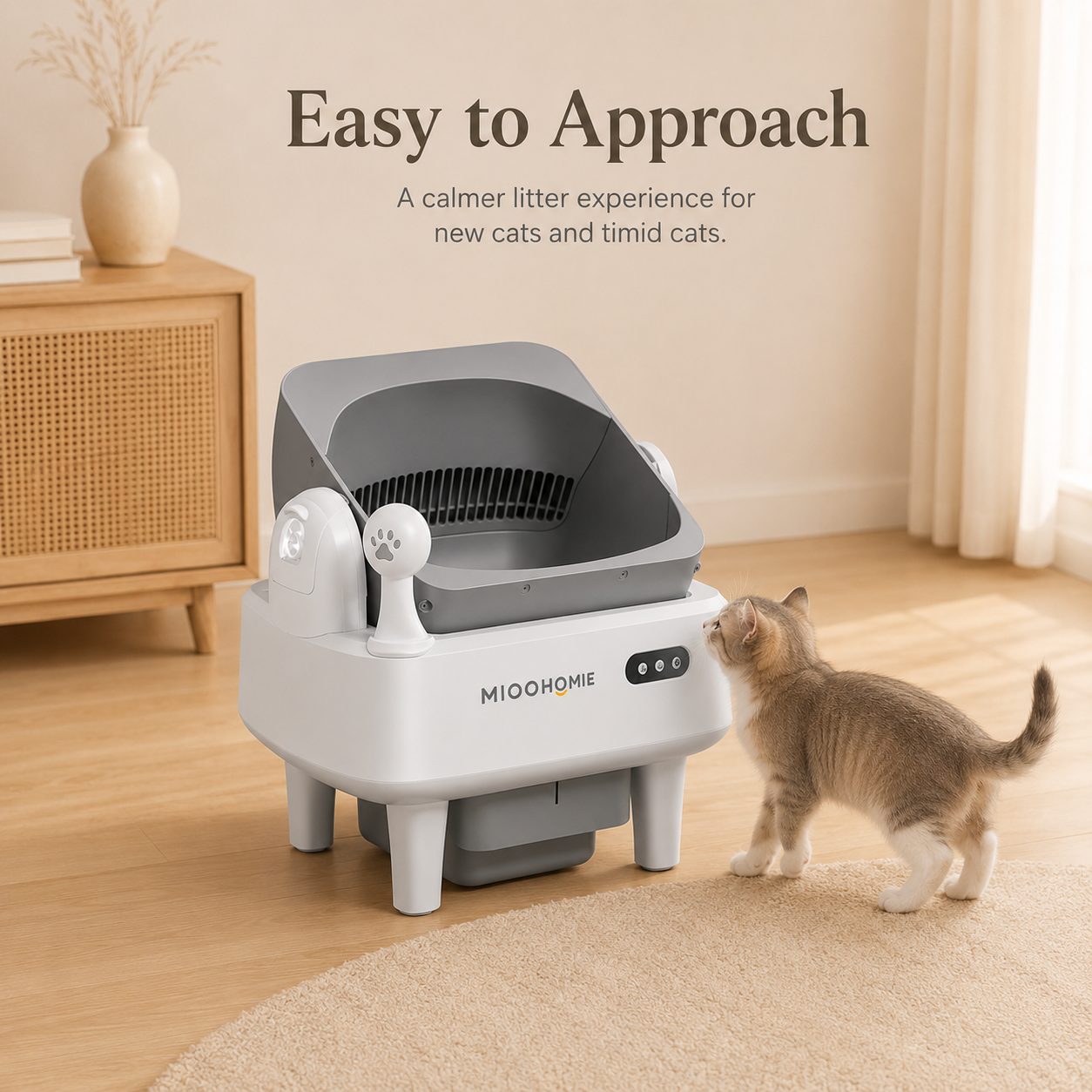 MiooHomie ML-S01 LITTY Air Semi-Covered Automatic Self-Cleaning Cat Litter Box with Low-Stress Entry and Safety Sensor Protection for Cats Under 22kg