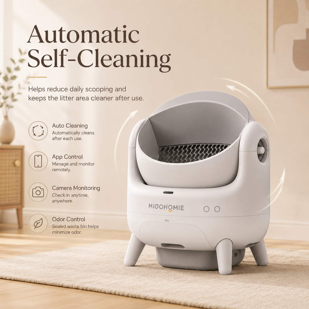 MiooHomie ML-P02 LITTY Cam Pro Camera Self-Cleaning Cat Litter Box with APP Control, Remote Video Monitoring & Odor Control