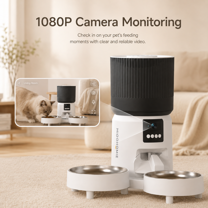 MiooHomie C-04 4L Dual-Bowl Automatic Cat Feeder with 1080P Camera, Wi-Fi App Control for Two Pets