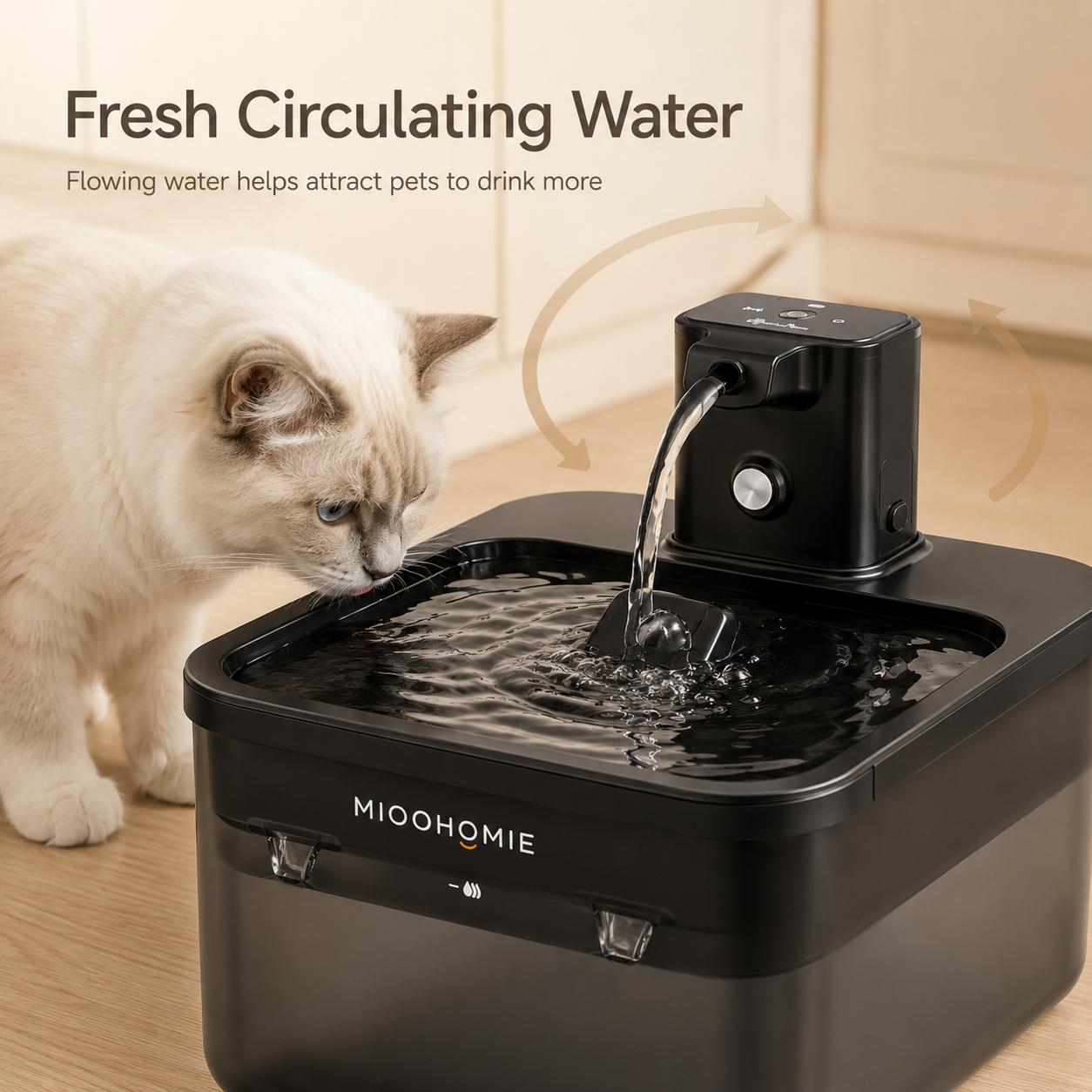MIOOHOMIE MW-B05 FLOWLY GO Cordless Smart Pet Water Fountain with 4000mAh Rechargeable Battery & 3L Capacity