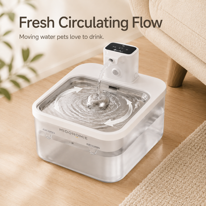 MIOOHOMIE MW-B09 Smart Stainless Steel Cat Water Fountain, 5200mAh Rechargeable Pet Water Dispenser with 3L Capacity, Quiet Circulating Filter for Cats & Small Dogs