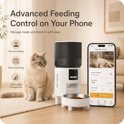 MiooHomie C-03 4L Automatic Cat Feeder with 1080P Camera, 2.4GHz/5GHz Wi-Fi & App Remote Feeding