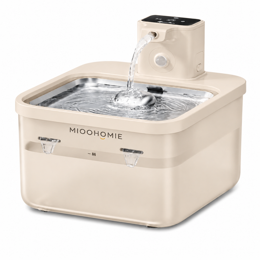 MIOOHOMIE MW-B09 Smart Stainless Steel Cat Water Fountain, 5200mAh Rechargeable Pet Water Dispenser with 3L Capacity, Quiet Circulating Filter for Cats & Small Dogs
