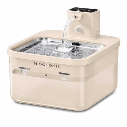 MIOOHOMIE MW-B07 FLOWLY Steel Go Lite 2600mAh Smart Pet Water Fountain with Stainless Steel Tray & 3L Capacity