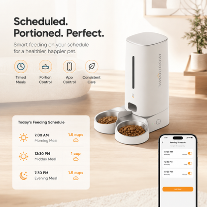MiooHomie D02 WiFi Smart Pet Feeder with Dual Stainless Steel Bowls, 4L Automatic Cat and Small Dog Feeder